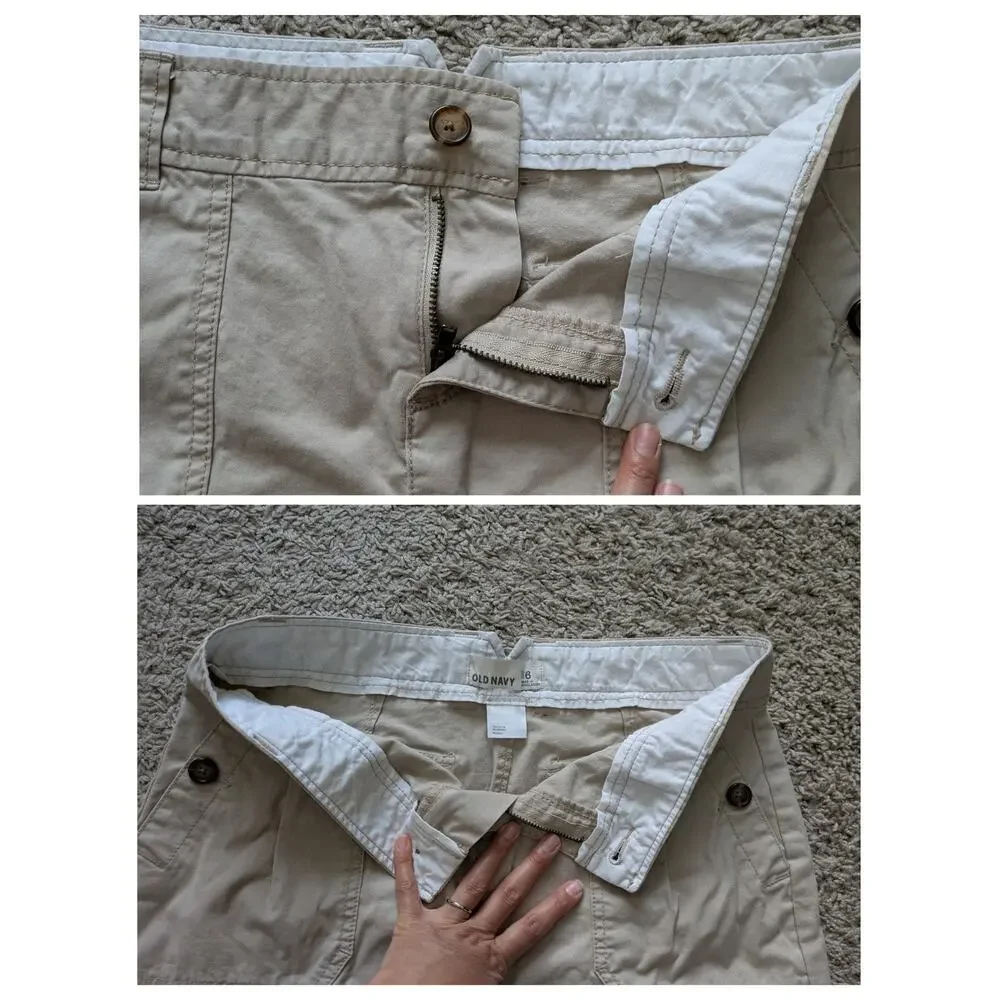 Y2K Old Navy Cargo Skirt Womens 6 Beige Cotton Beachy Surf Streetwear Skate